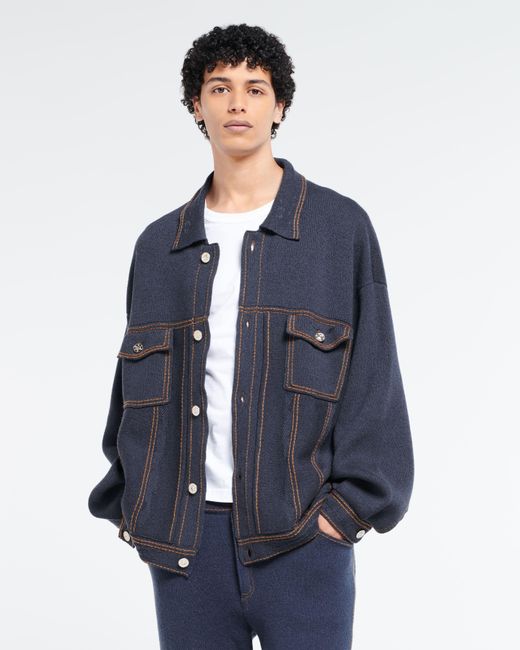 Barrie Blue Denim Oversized Cashmere And Cotton Jacket for men