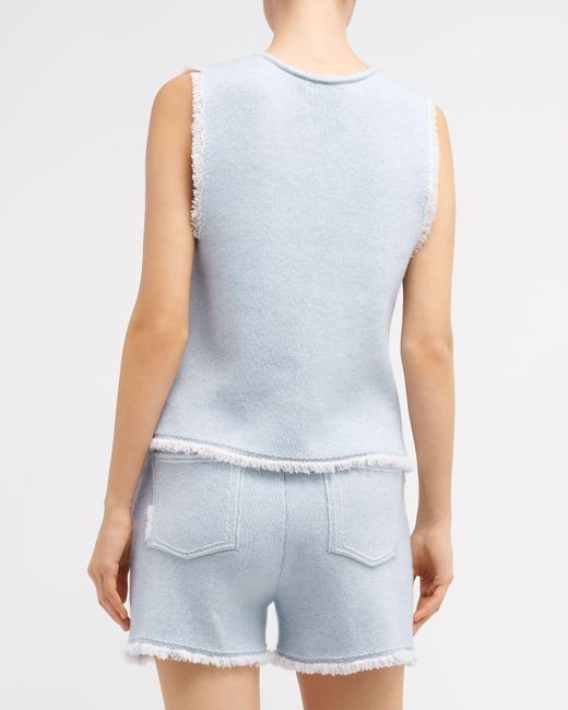 Barrie Blue Denim Fringed Cashmere And Cotton Shorts