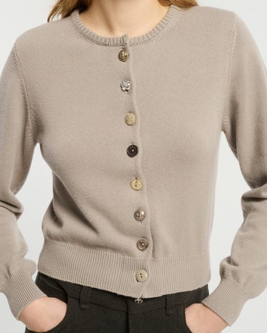 Barrie Natural Cotton And Cashmere Cardigan With Jewelled Buttons