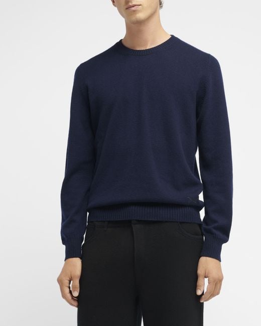 Barrie Blue Round Neck Cashmere B Label Pullover for men