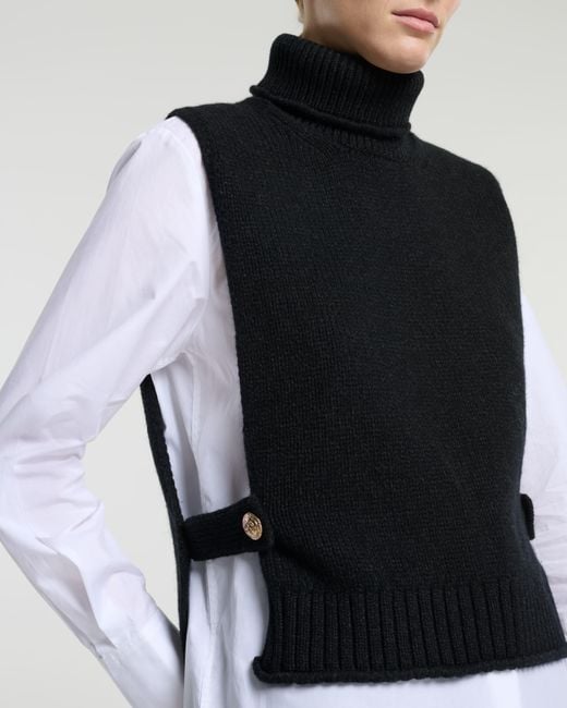 Barrie Black Cashmere Plastron With Gold Buttons