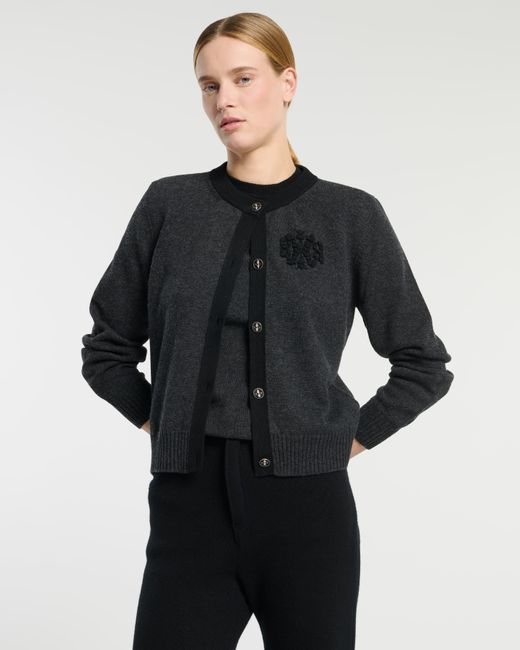 Barrie Black Marled Cashmere Cardigan With B Logo