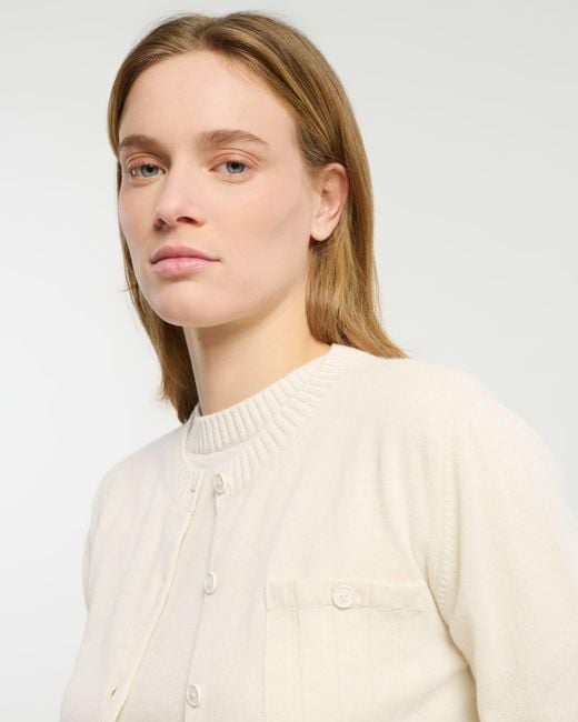 Barrie White Lightweight Cashmere And Cotton Cardigan With Ribbed Detailing