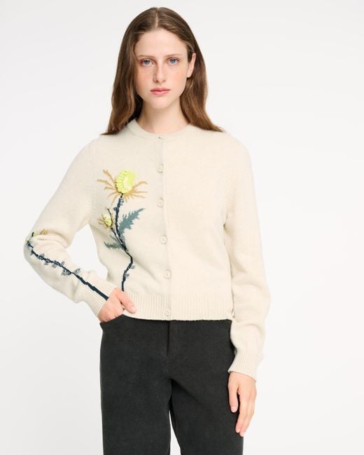 Barrie White Thistle Motif Cashmere Cardigan