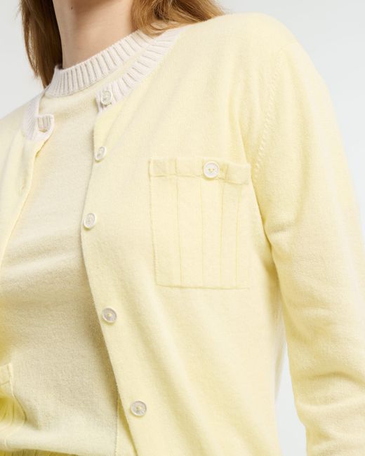 Barrie Yellow Lightweight Cashmere And Cotton Cardigan With Ribbed Detailing