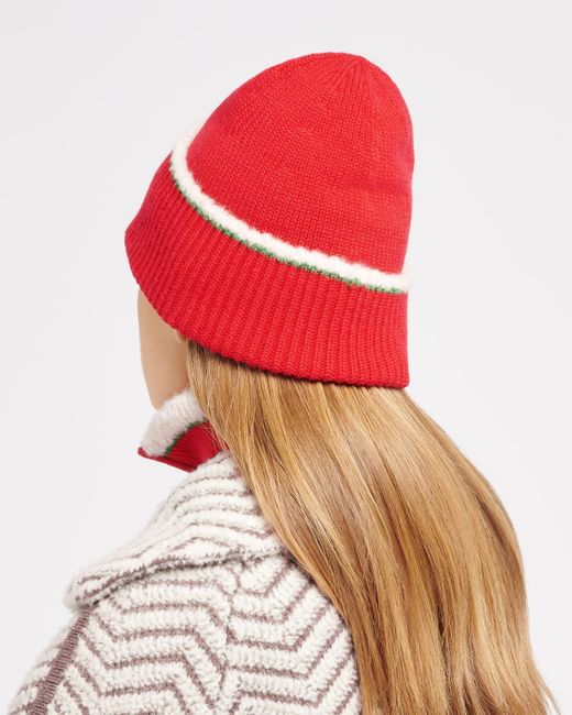 Barrie Red Shearling-effect Cashmere Beanie