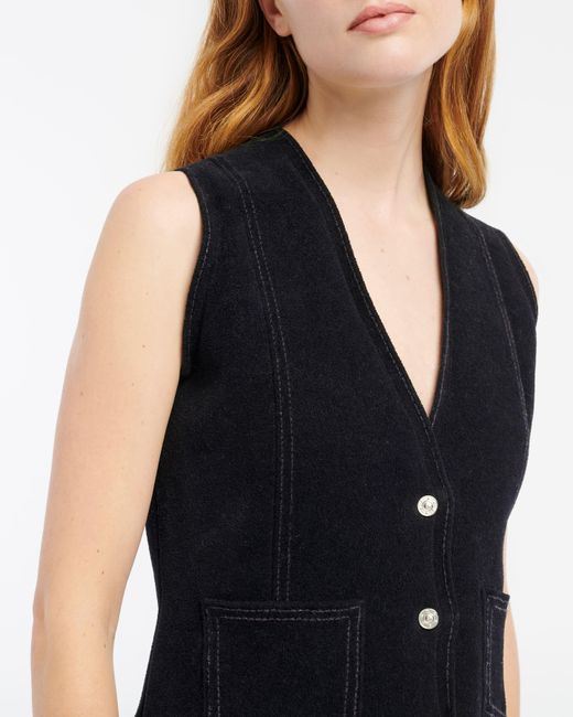 Barrie Black Suede-effect Sleeveless Jacket In Cashmere And Cotton