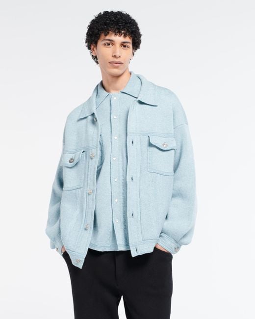 Barrie Blue Denim Oversized Cashmere And Cotton Jacket for men