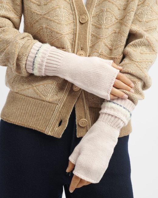 Barrie Pink Shearling-effect Cashmere Fingerless Gloves