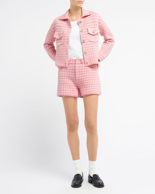 Barrie Pink Denim Cashmere And Cotton Shorts With Gingham Motif