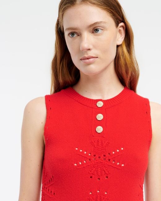 Barrie Red Cashmere And Cotton Top With An All-over Motif