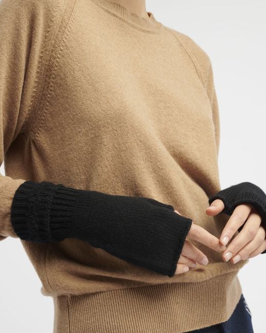 Barrie Black Shearling-effect Cashmere Fingerless Gloves