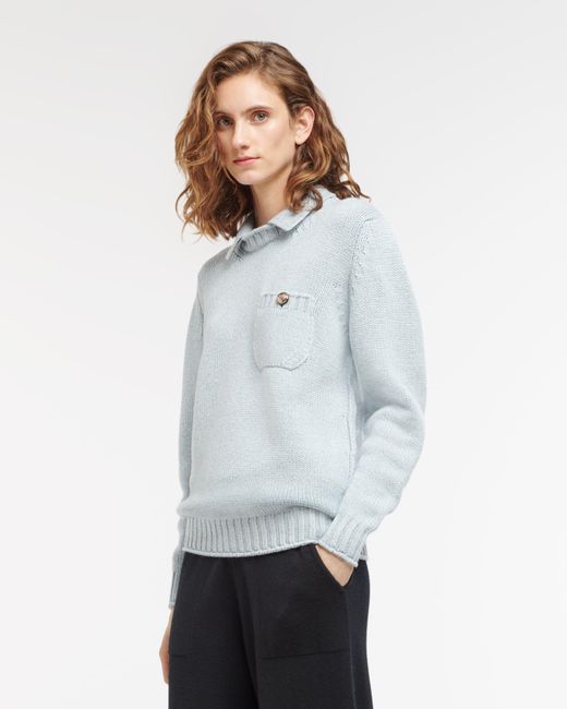 Barrie Blue Chunky Cashmere Jumper With Polo Shirt Collar