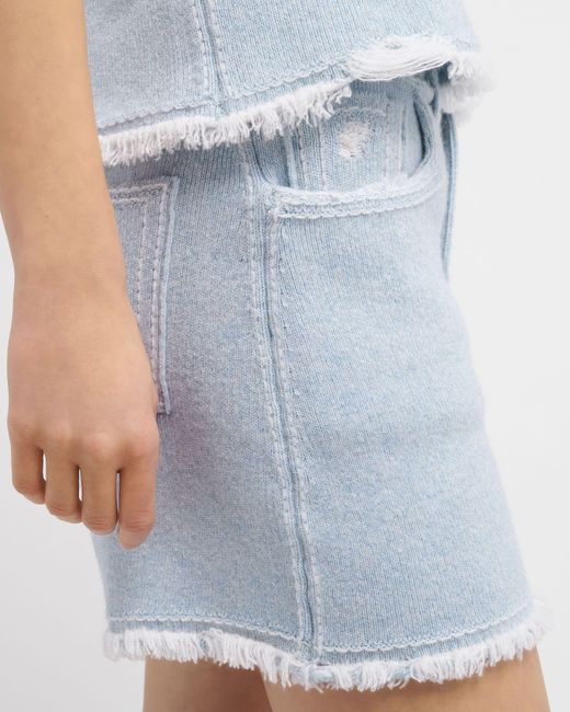 Barrie Blue Denim Fringed Cashmere And Cotton Shorts
