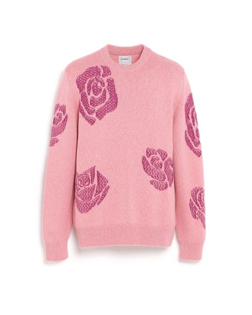 Barrie Pink Round-neck Cashmere Jumper With Roses Motif for men