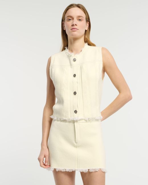 Barrie Natural Denim Fringed Cashmere And Cotton Sleeveless Jacket