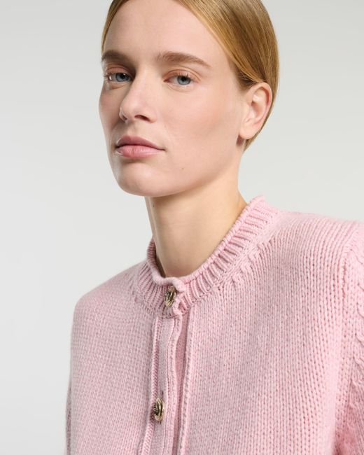 Barrie Pink Cardigan In Chunky Cashmere With Gold Buttons