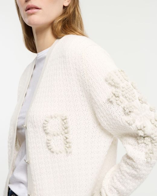 Barrie White Cashmere Lace Cardigan With B Logo