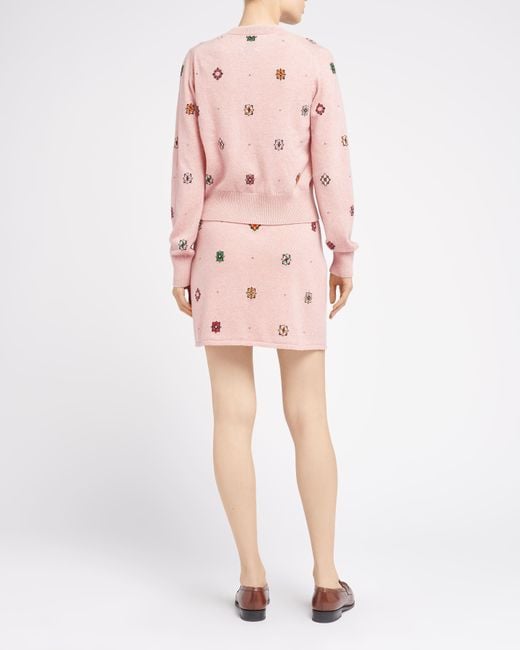 Barrie Pink Cardigan In Cashmere And Cotton With Floral Motif