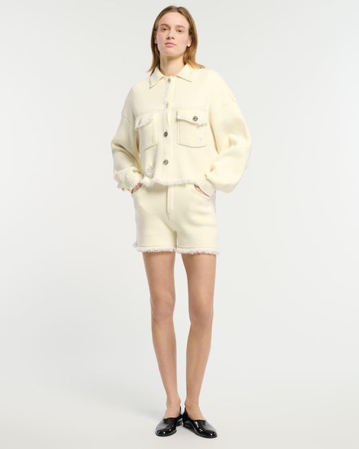 Barrie Natural Denim Fringed Cashmere And Cotton Shorts