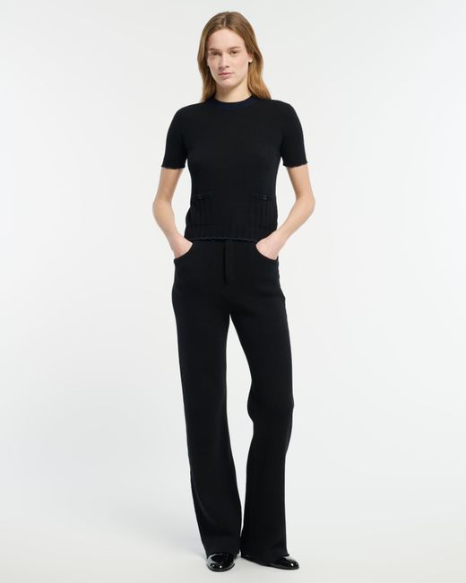 Barrie Black Lightweight Cashmere And Cotton Top With Ribbed Detailing