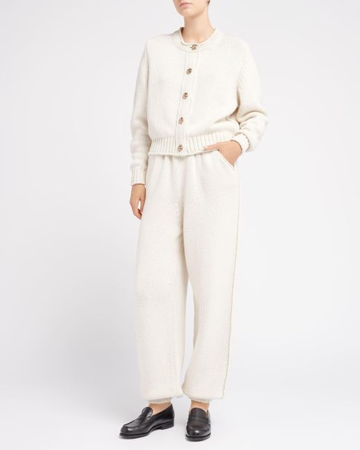 Barrie White Cardigan In Chunky Cashmere With Gold Buttons