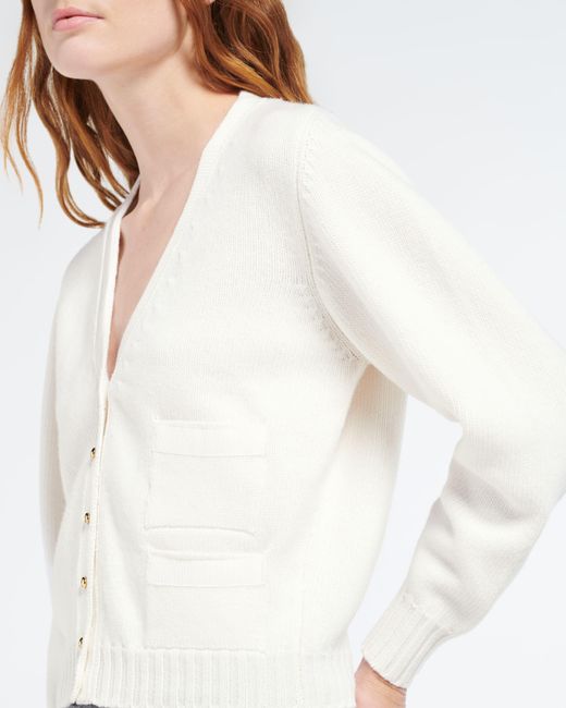 Barrie White Wool Cardigan With Ribbon Detail