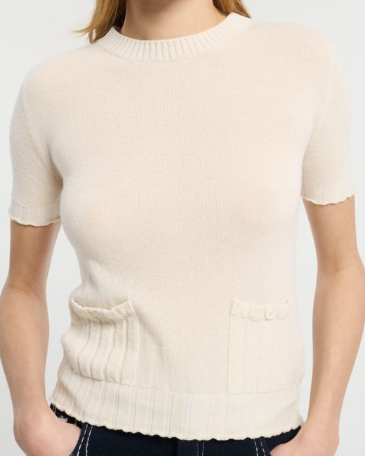 Barrie White Lightweight Cashmere And Cotton Top With Ribbed Detailing