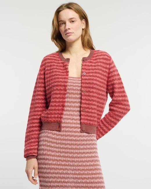 Barrie Red Striped Cashmere Lace Cardigan
