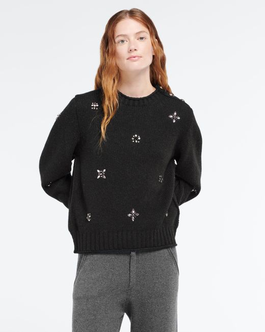 Barrie Black Jumper In Chunky Cashmere With Gold Buttons With Embroidery