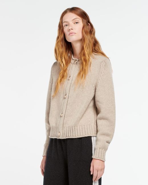 Barrie White Cardigan In Chunky Cashmere With Gold Buttons