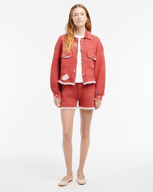 Barrie Red Denim Fringed Cashmere And Cotton Jacket