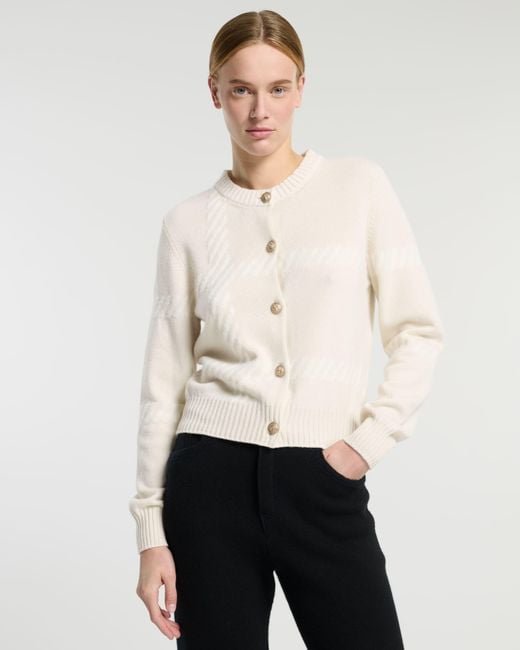 Barrie White Cashmere Cardigan With A Tartan Motif