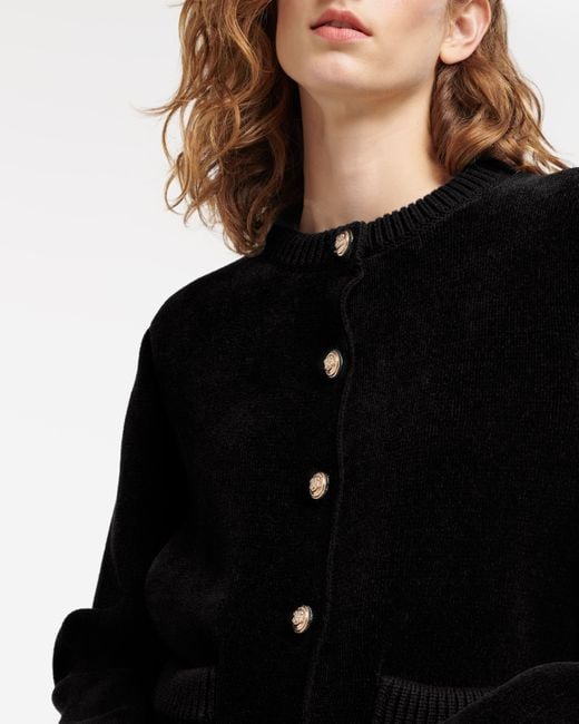 Barrie Black Cashmere And Cotton Velvet-effect Cardigan