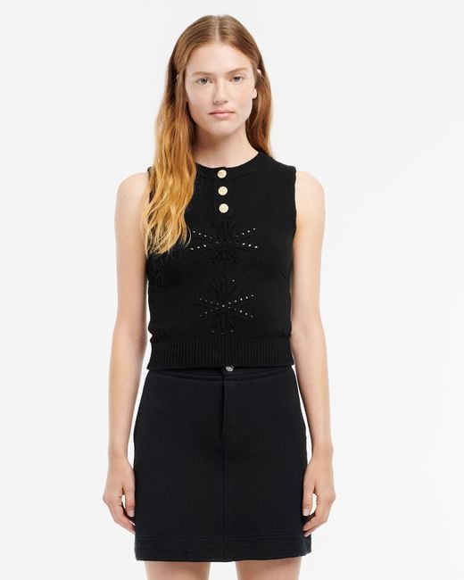 Barrie Black Cashmere And Cotton Top With An All-over Motif