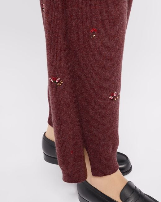 Barrie Purple Iconic Trousers In Cashmere With Floral Embroidery