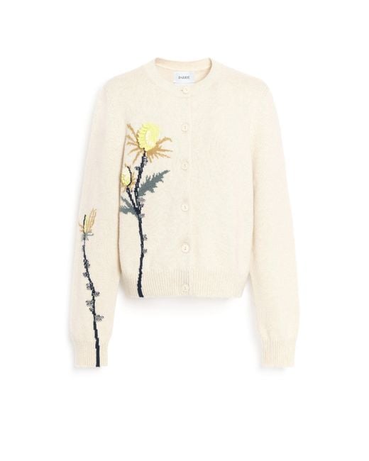 Barrie White Thistle Motif Cashmere Cardigan