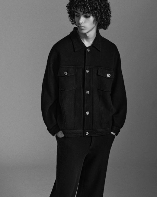 Barrie Black Denim Oversized Cashmere And Cotton Jacket for men