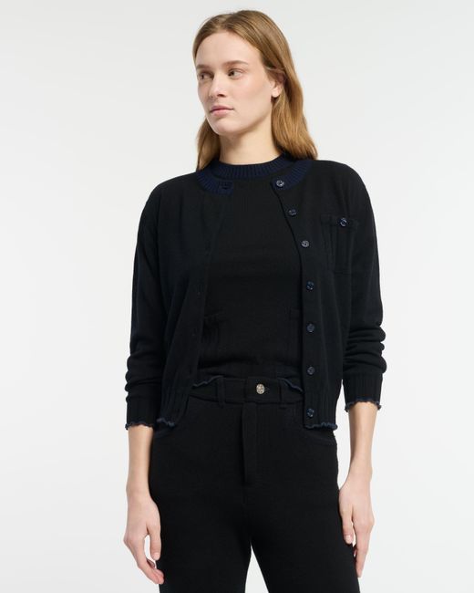Barrie Black Lightweight Cashmere And Cotton Cardigan With Ribbed Detailing