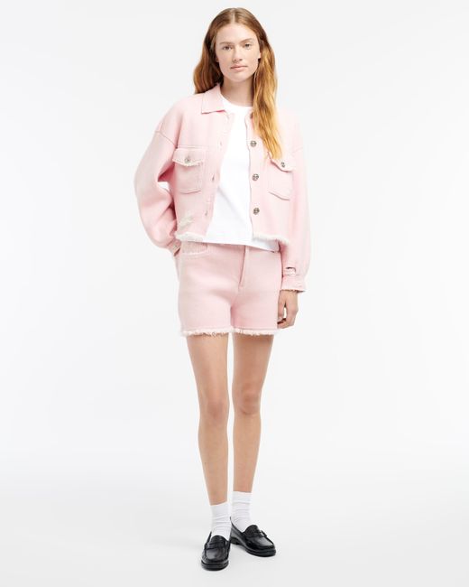 Barrie Pink Denim Fringed Cashmere And Cotton Shorts