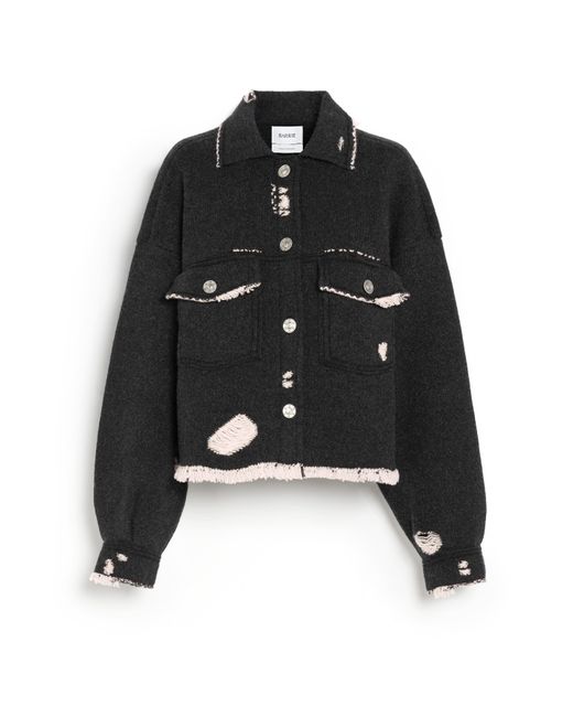 Barrie Black Denim Fringed Cashmere And Cotton Jacket