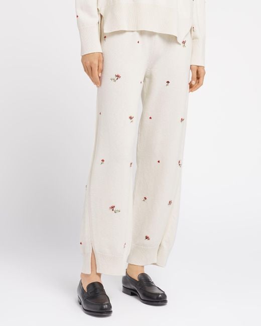 Barrie White Iconic Trousers In Cashmere With Floral Embroidery