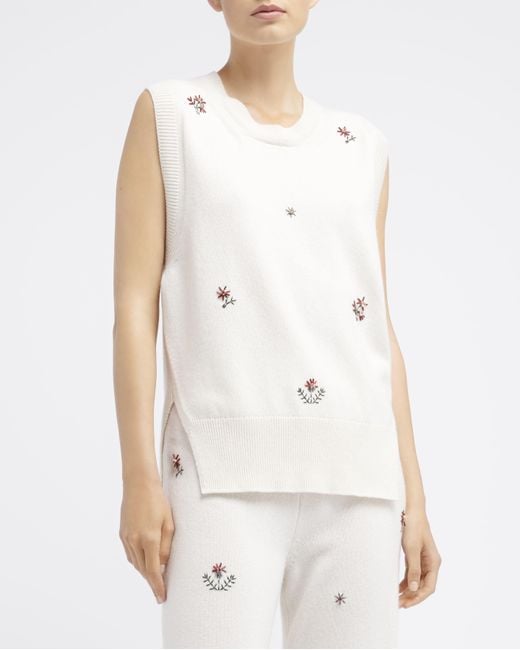 Barrie Natural Iconic Sleeveless Embroidered Jumper In Cashmere