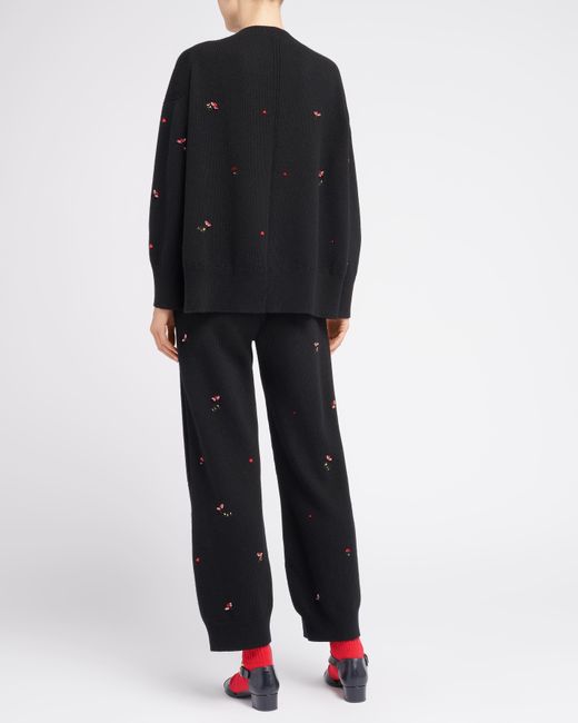 Barrie Black Iconic Trousers In Cashmere With Floral Embroidery