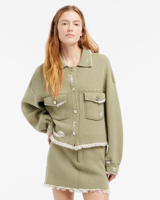 Barrie Green Denim Fringed Cashmere And Cotton Jacket