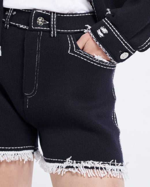 Barrie Blue Denim Fringed Cashmere And Cotton Shorts