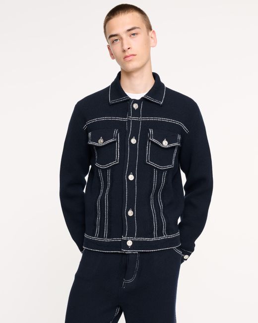 Barrie Blue Denim Cashmere And Cotton Jacket for men