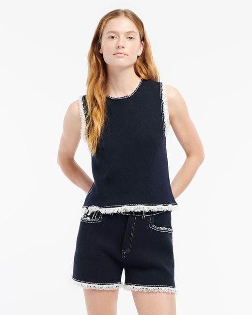 Barrie Blue Denim Fringed Cashmere And Cotton Shorts