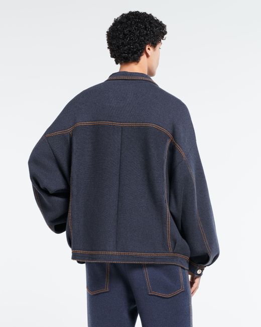 Barrie Blue Denim Oversized Cashmere And Cotton Jacket for men