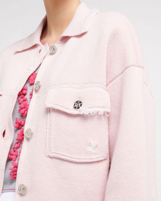 Barrie Pink Denim Fringed Cashmere And Cotton Jacket
